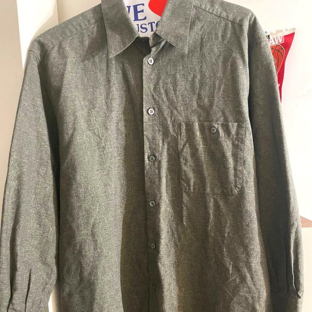 Ermenegildo Zegna Hunter Green Silk Cotton Blend Long Sleeve Shirt Size Large